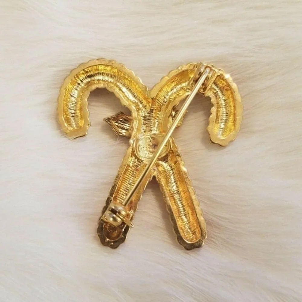 Vintage Christopher Radko Candy Cane Pin Christmas Rhinestone Enamel Signed 4925
